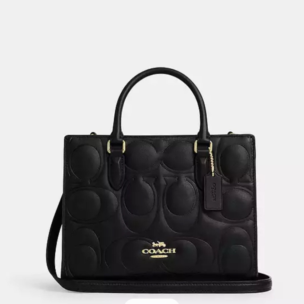 New Coach Maggie Small Tote Bag In Blocked Signature Leather Black